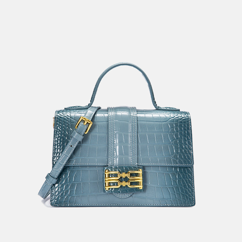 Women’s Genuine Leather Croc Print Small Top Handle Bags image