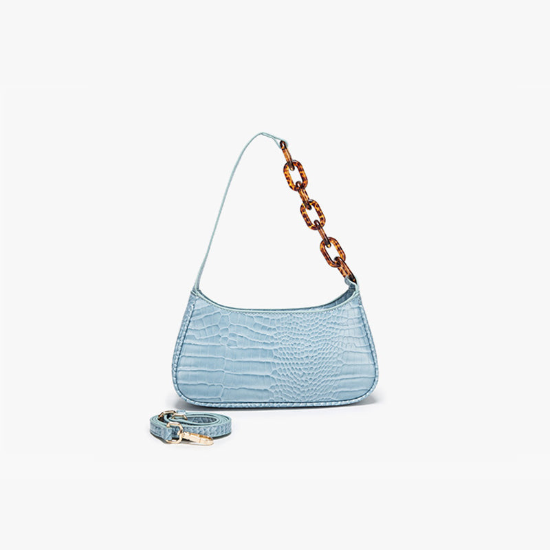 Women’s Croc Print Baguette Bag in Vegan Leather with Shoulder Strap image