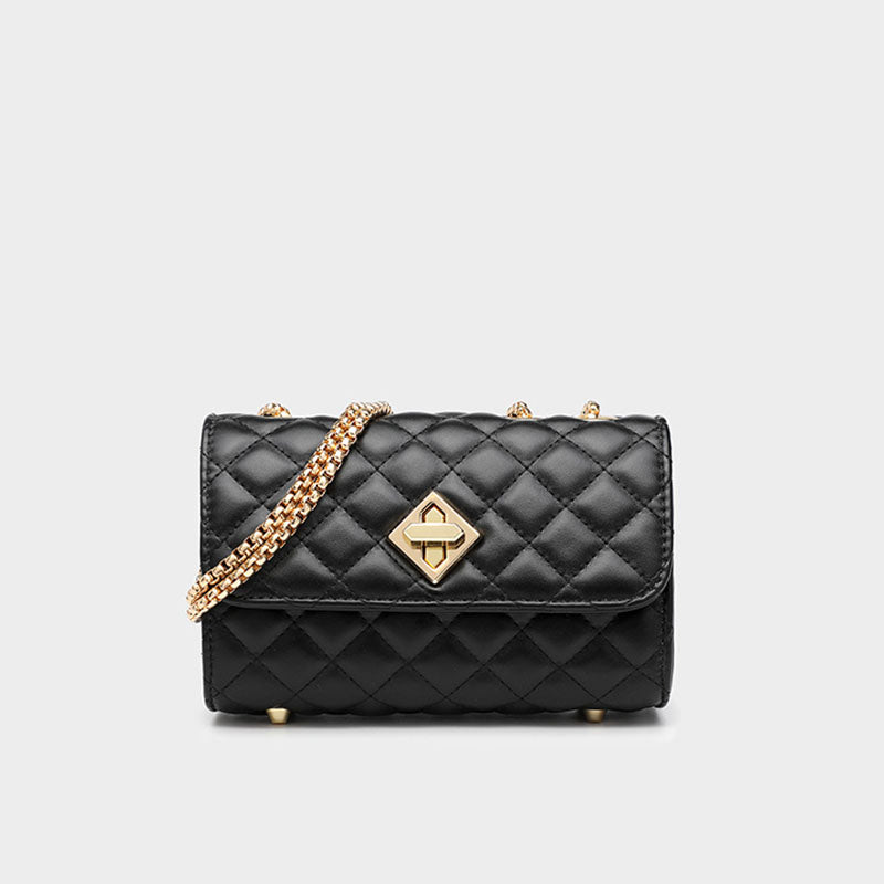 Women’s Black Quilted Vegan Leather Chain Crossbody Bags image
