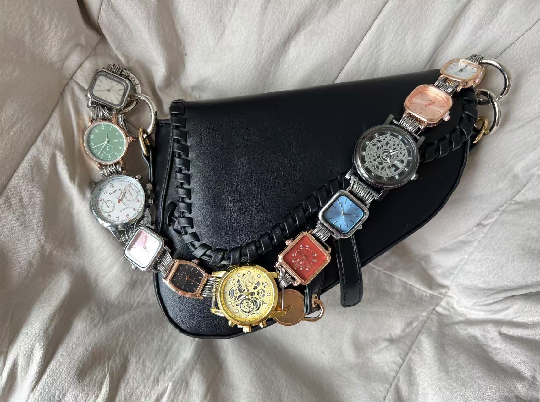 Y2K handmade multicolor watch bag strap, unisex watch bag chain & belt.