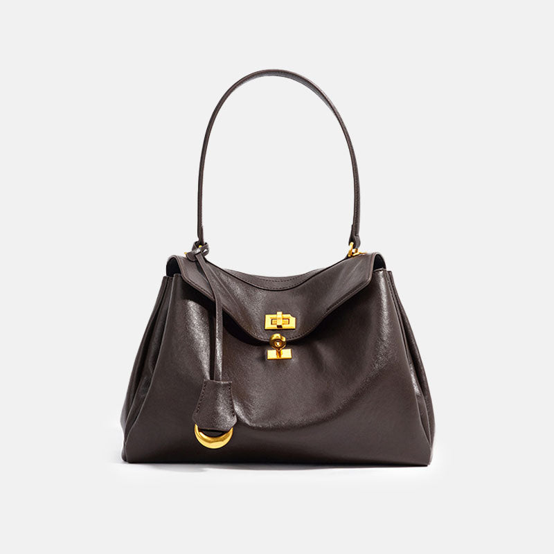 Women’s Chocolate Brown Vintage Leather Baguette Bag In Gold Hardware image