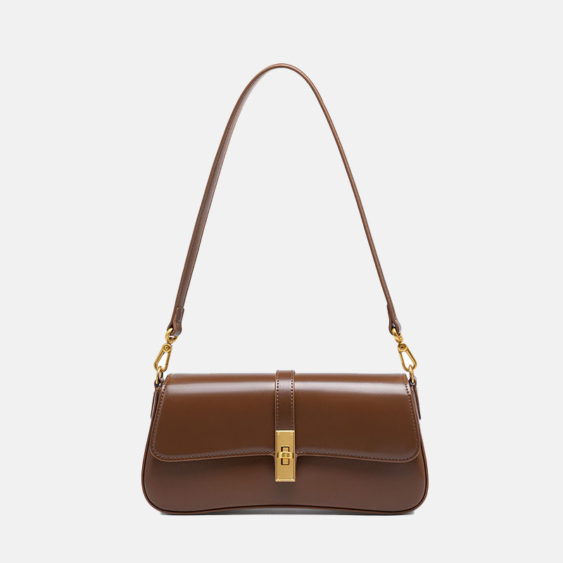 Women’s Genuine Leather Lock Buckle Crossbody Shoulder Baguette Bag In Vintage image