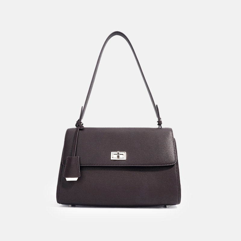 Women’s Genuine Leather Lock-Clasp Shoulder Bag In Minimalist image