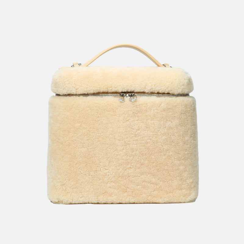 Women’s Genuine Leather Shearling Backpack Bag With Top Handle image