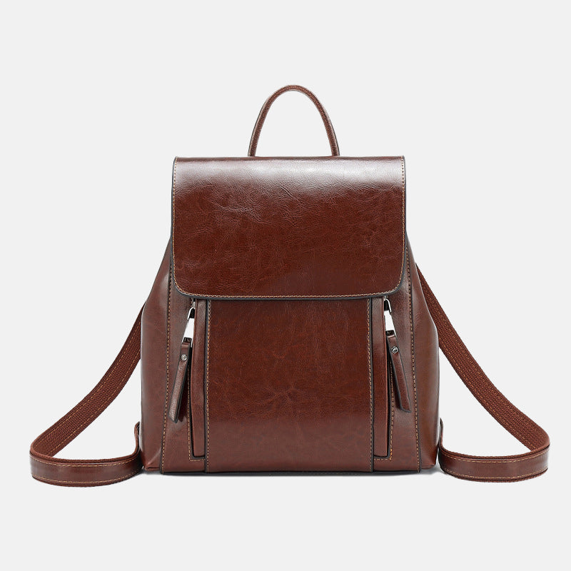 Women’s Minimal Flap Backpacks in Genuine Leather image