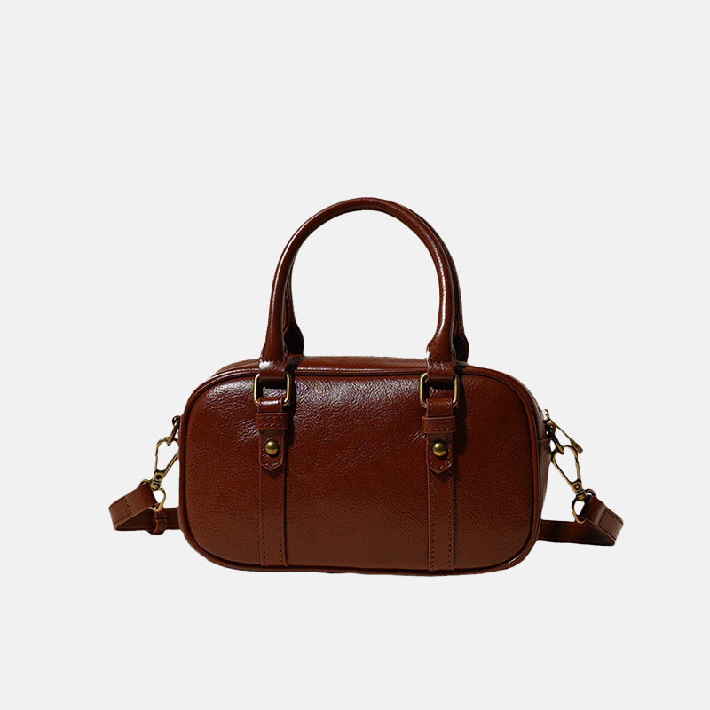 Women’s Minimalist Genuine Leather Crossbody Boston Handbag image