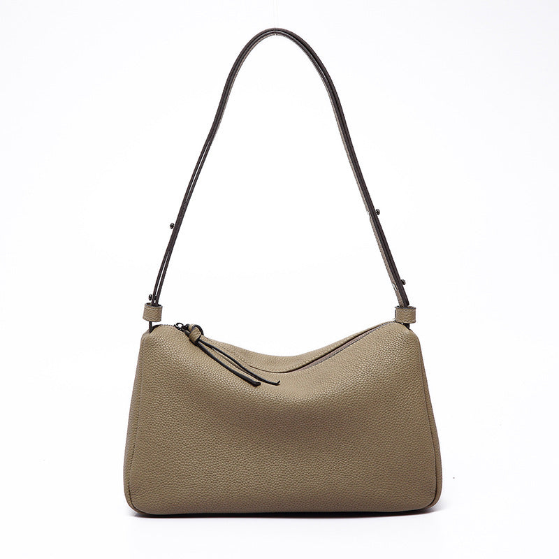Women’s Minimalist Genuine Leather Hobo Bag with Zipper Closure image