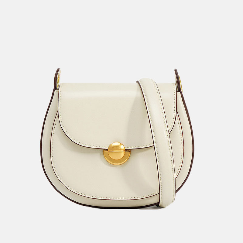 Women’s Minimalist Genuine Leather Lock Buckle Crossbody Saddle Bag image