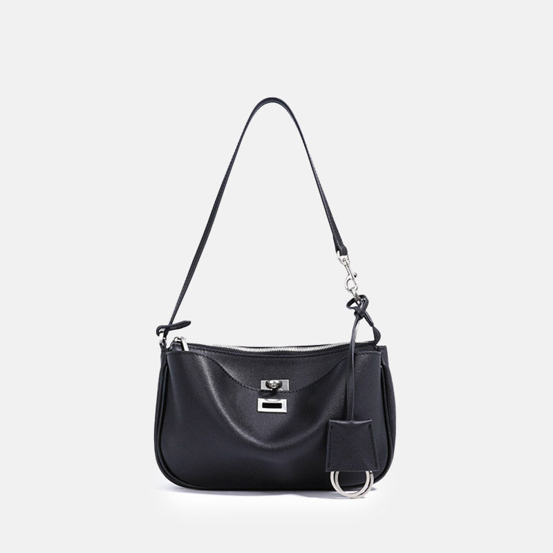 Women’s Minimalist Genuine Leather Lock-Clasp Baguette Bag image