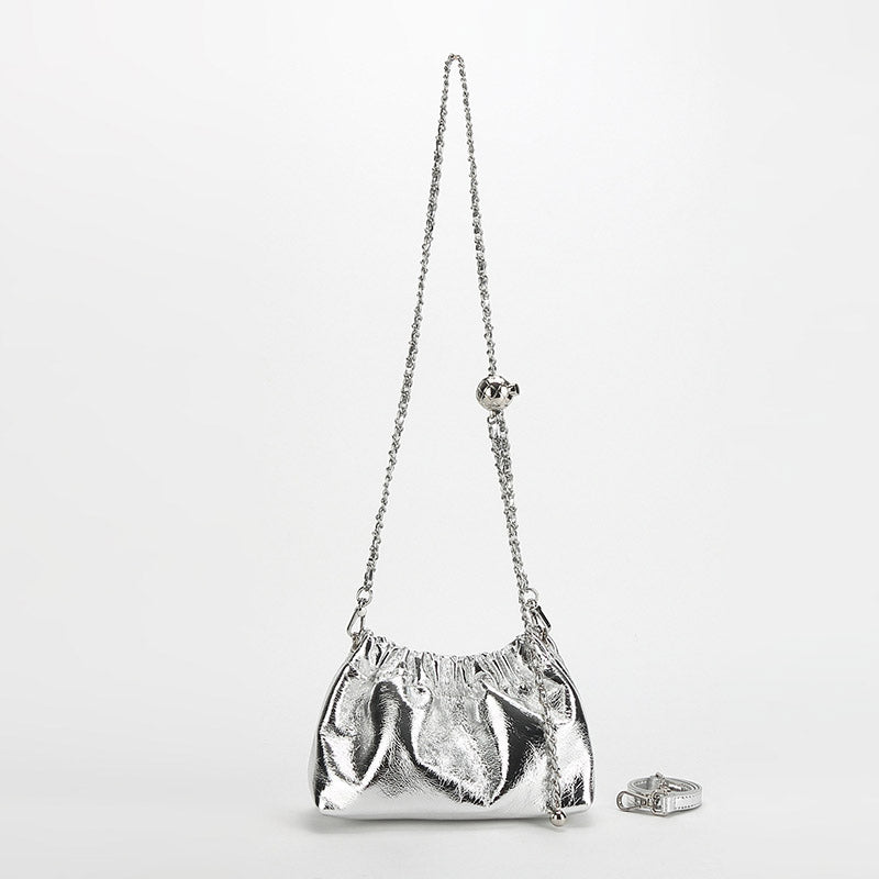 Women’s Minimalist Genuine Leather Ruched Cloud-Shaped Crossbody Chain Bag image