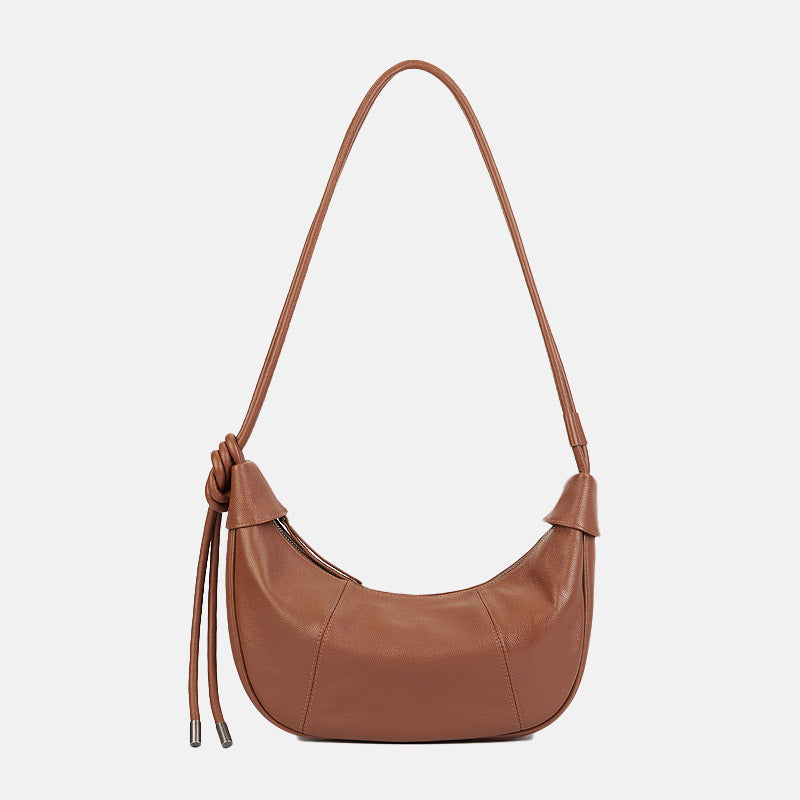 Women’s Minimalist Top-Grain Leather Crescent Shoulder Baguette Bag image