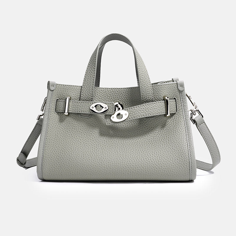 Women’s Minimalist Top-Grain Leather Crossbody Tote In Silver Hardware image