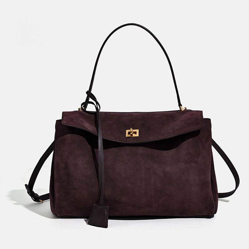 Women’s Soft Suede Leather Accordion Satchel with Convertible Strap image