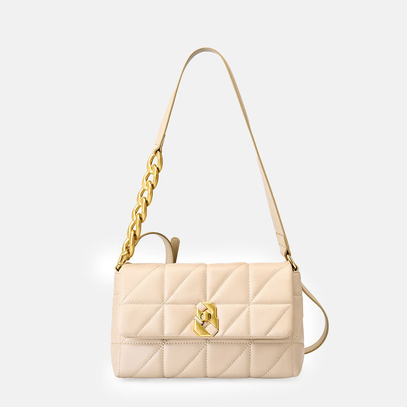 Women’s Vintage Quilted Leather Lock Closure Crossbody Bag image
