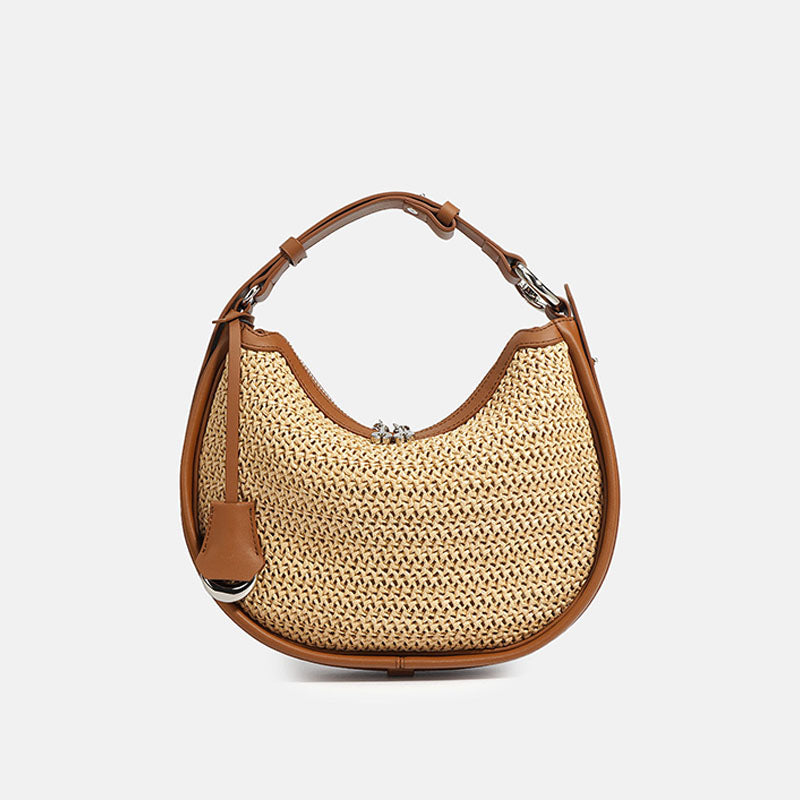 Women’s Woven Genuine Leather Minimalist Crescent Handbag image
