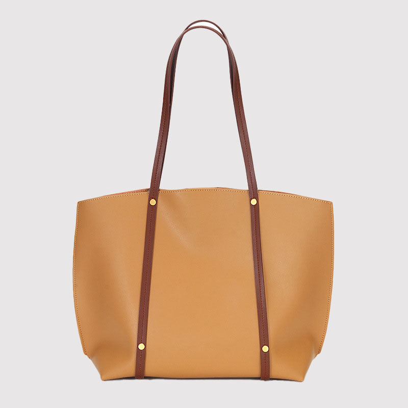 Women’s Minimalist Genuine Leather Tote Bags in Tan image