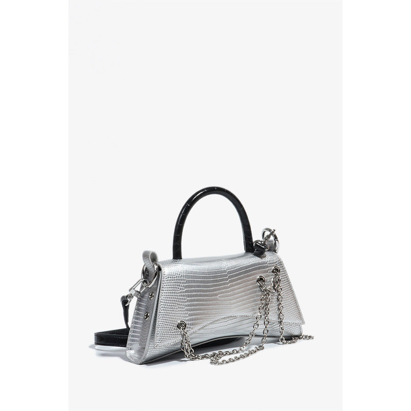 Women’s Genuine Leather Lizard Embossed Handbags with Chains image 4