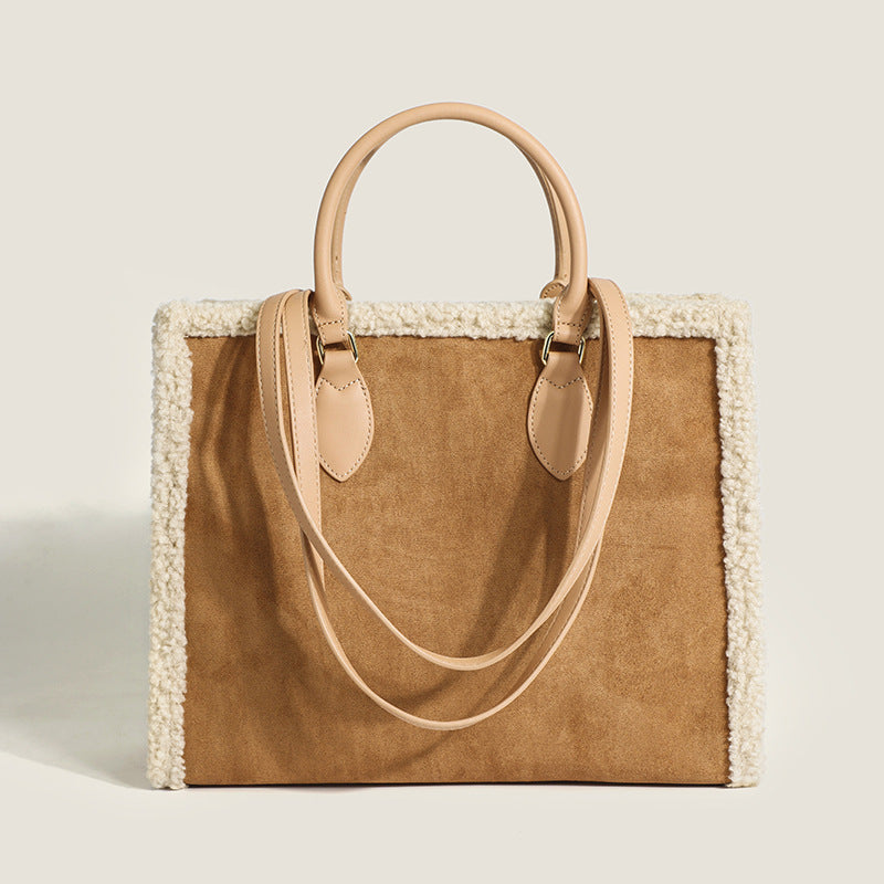 Women’s Fuzzy Shoulder Handbags Vegan Leather image