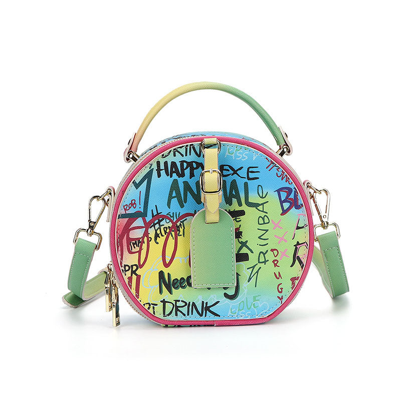 Women’s Round Graffiti Crossbody Bags with Top Handle image 2