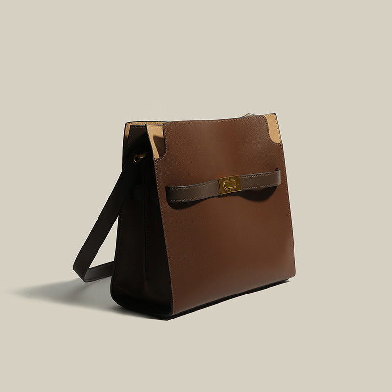 Women’s Genuine Leather Square Minimal Satchel Shoulder Bags- Brown image 2
