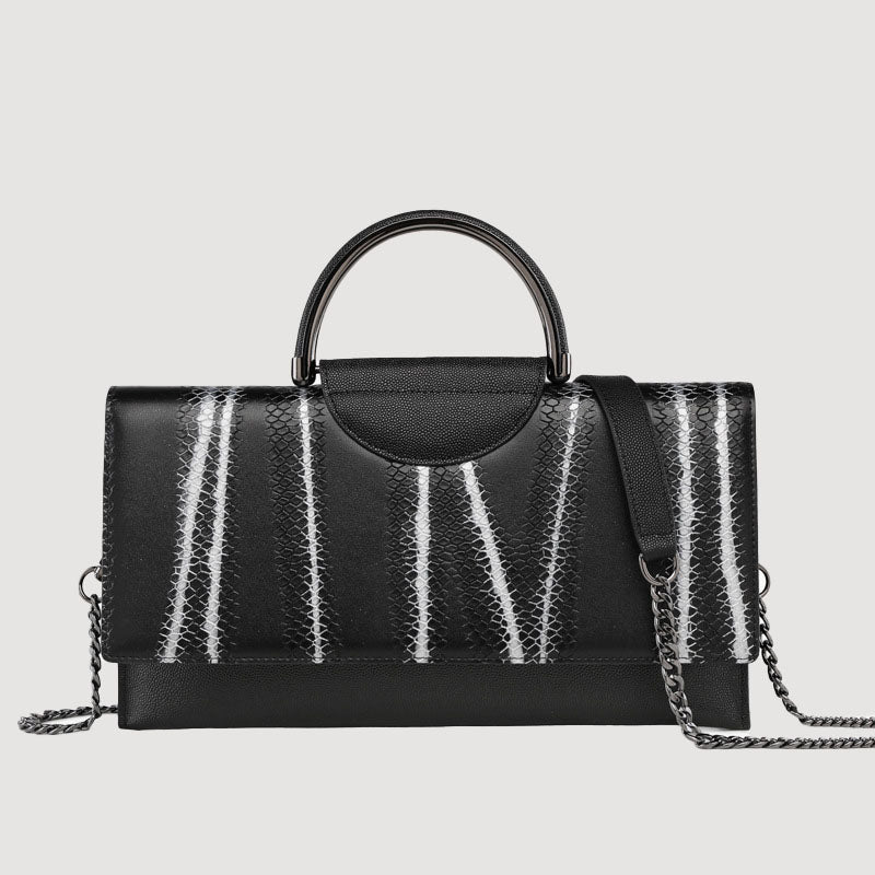 Women’s Large Handbags Genuine Leather Snakeskin Embossed Black image