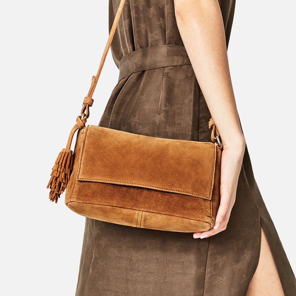 Women’s Tassel Suede Genuine Leather Crossbody Messenger Bags Brown image