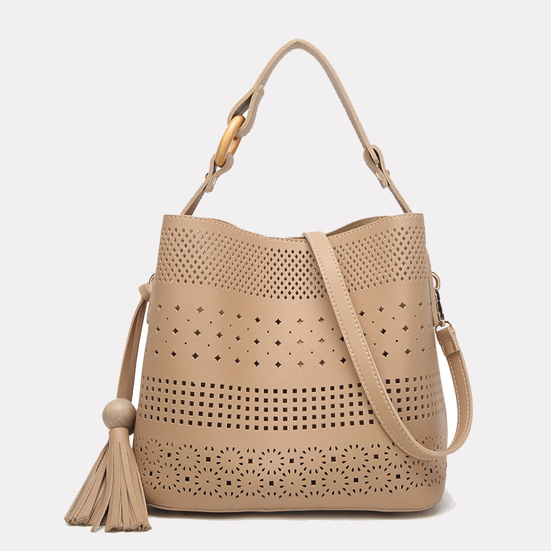 Women’s Hollow Out Shoulder Tote Bag with Tassel image