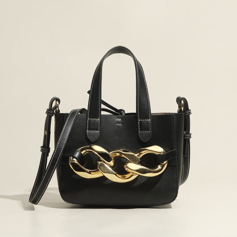 Women’s Giant Chains Genuine Leather Shoulder tote Bags with Interior Pouch image