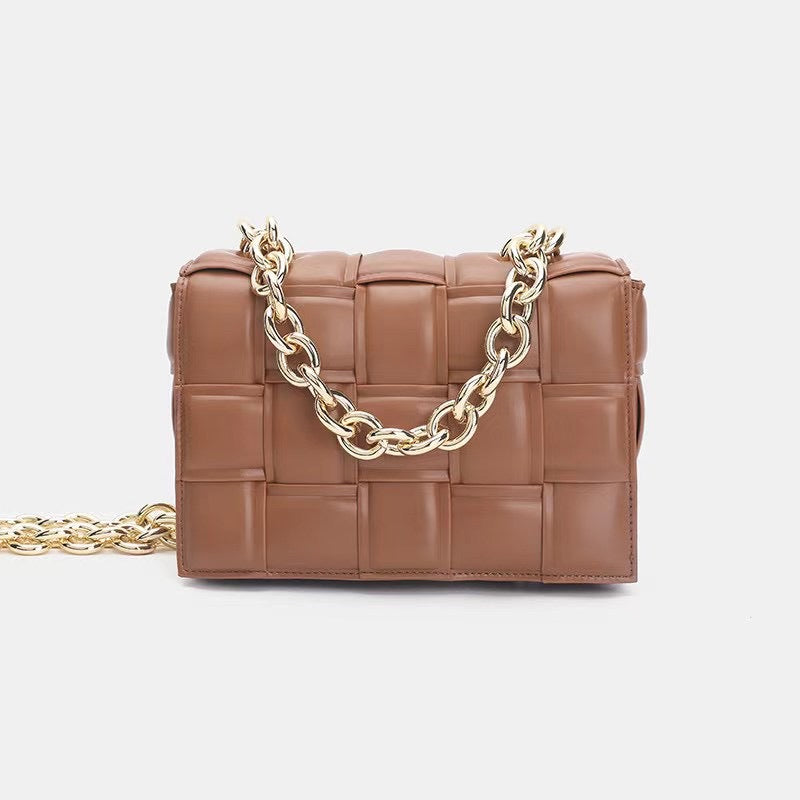 Women’s Metal Chains Leather Woven Crossbody Bags image 4