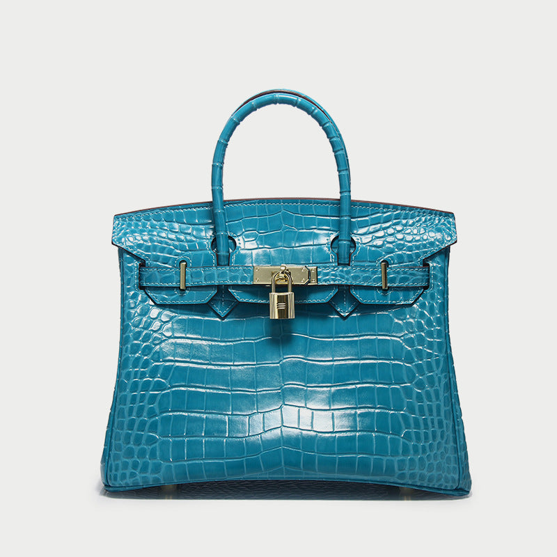 Women’s Smooth Croc Print Genuine Leather Top Handle Bags image