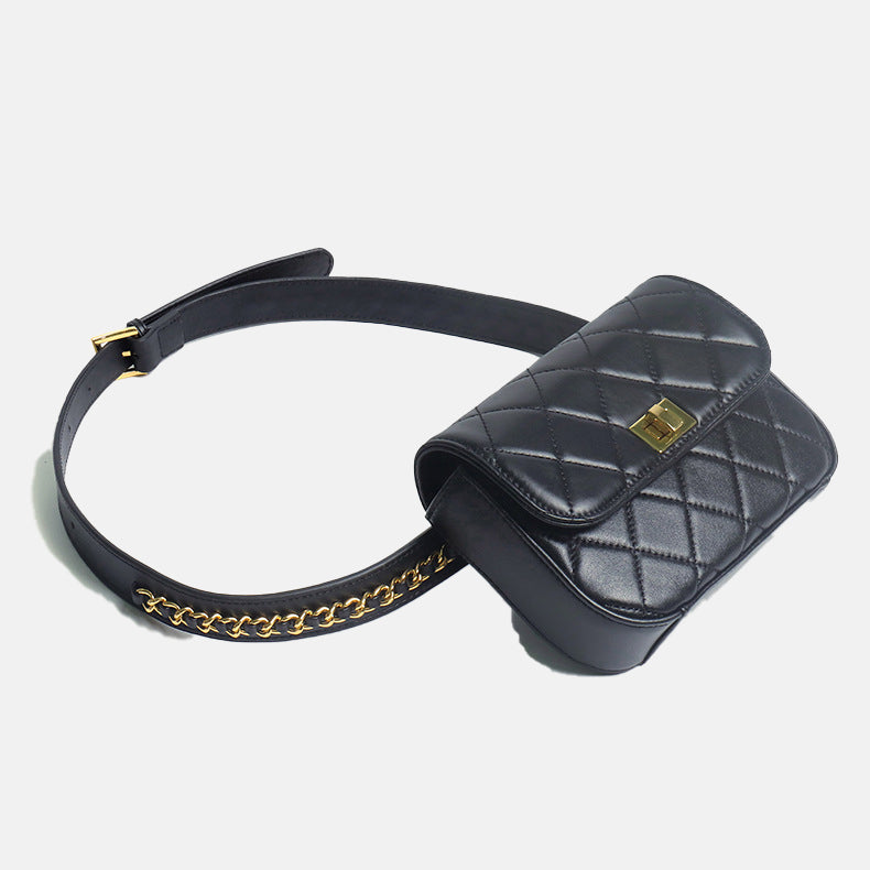 Women’s Mini Quilted Genuine Leather Flap Waist Bags image 4
