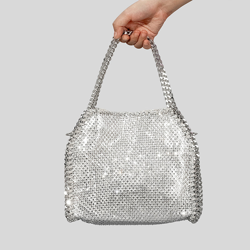 Women’s Rhinestone Woven Chains Hobo Evening Purse image 3
