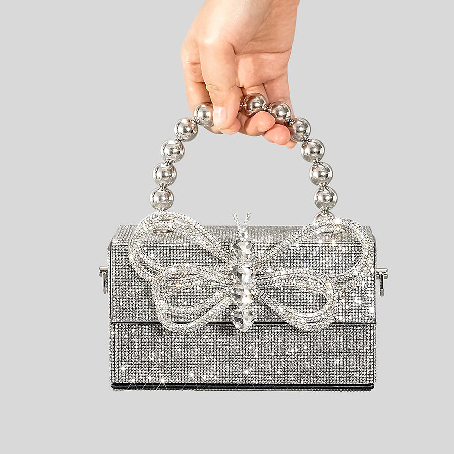 Women’s All Over Rhinestones Bowknot Evening Clutch Bags in Silver image 3