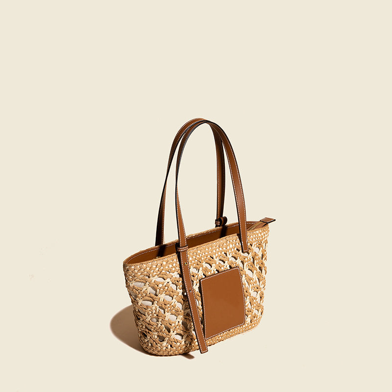 Women’s Genuine Leather Woven Traveller Tote Bags image 4