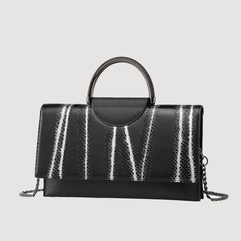 Women’s Large Handbags Genuine Leather Snakeskin Embossed Black image 2