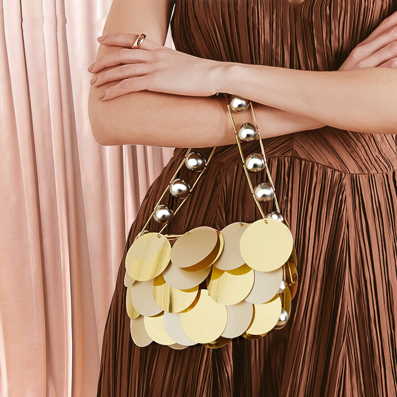 Women’s Large Sequins Pearls Evening Hand Clutch Bags image 2