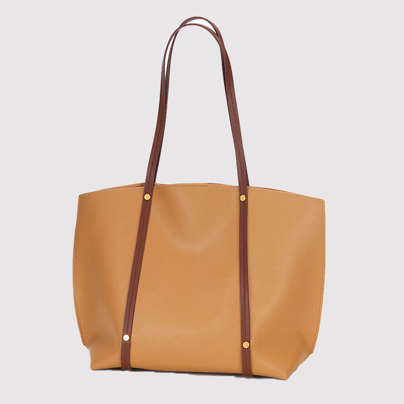 Women’s Minimalist Genuine Leather Tote Bags in Tan image 2