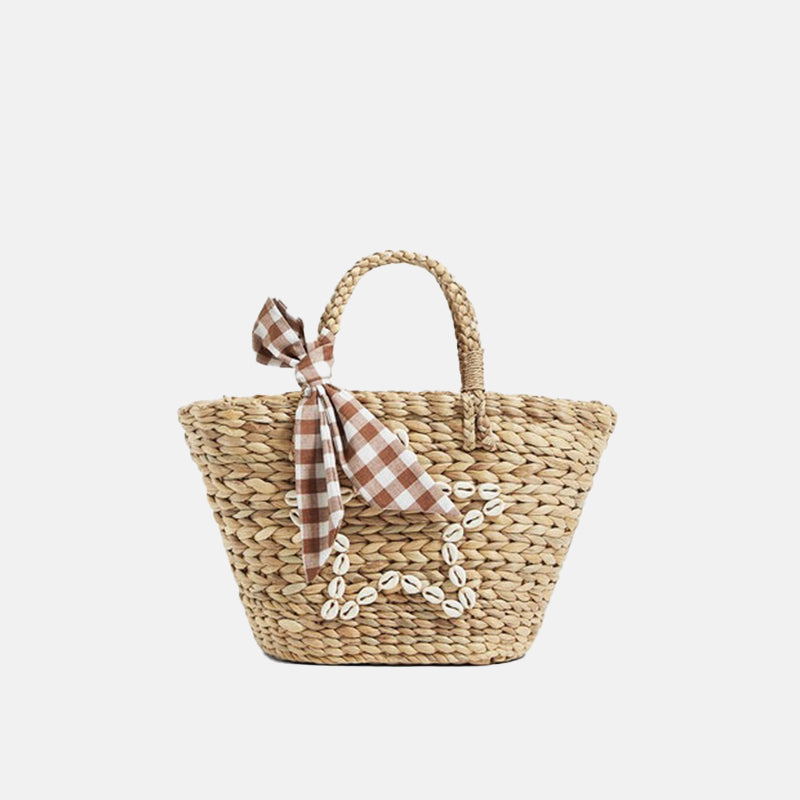 Women’s Straw Bags Plaid Bowknot Woven Beach Tote Bags image