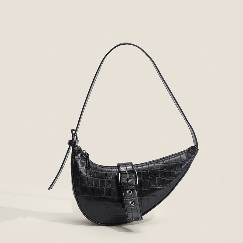 Women’s Croc Print Patent Leather Half Moon Saddle Shoulder Bags image 7