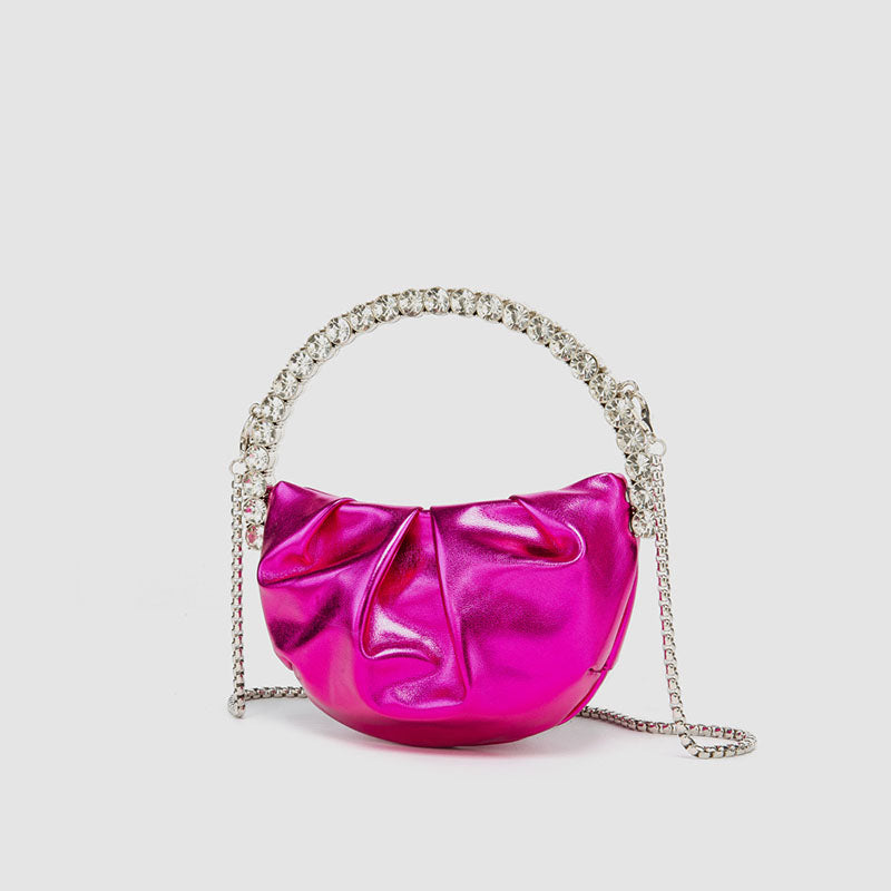 Women’s Rhinestone Handle Metallic Slouchy Evening Clutch Bags image