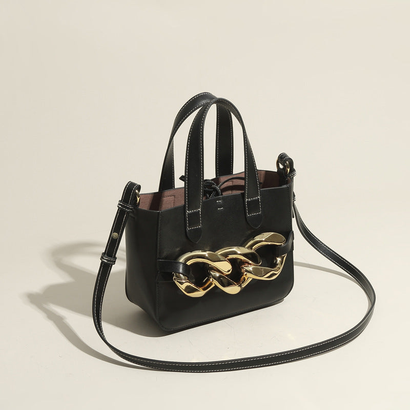 Women’s Giant Chains Genuine Leather Shoulder tote Bags with Interior Pouch image 3