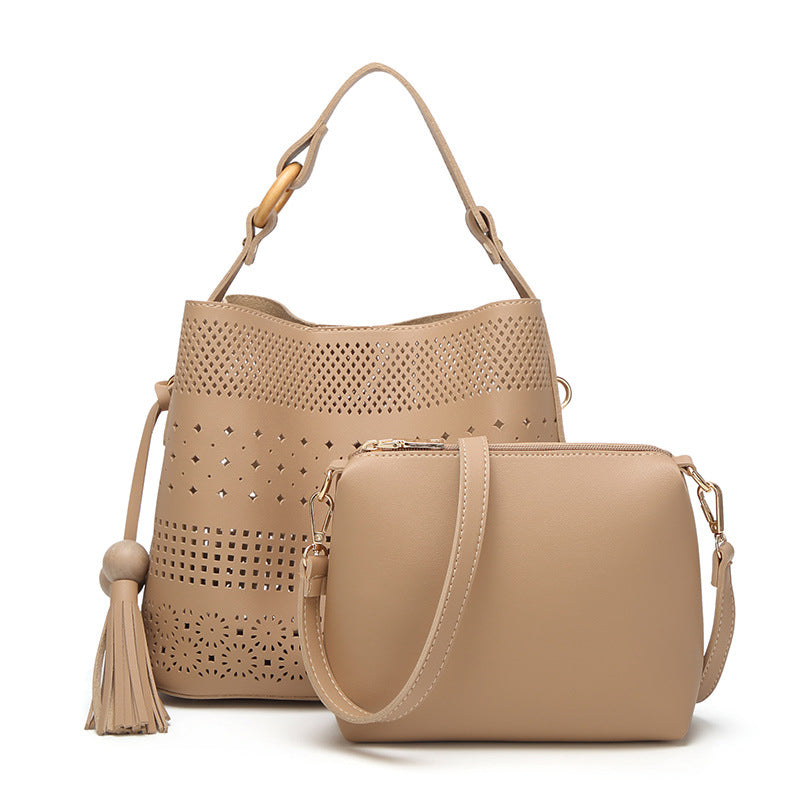 Women’s Hollow Out Shoulder Tote Bag with Tassel image 2