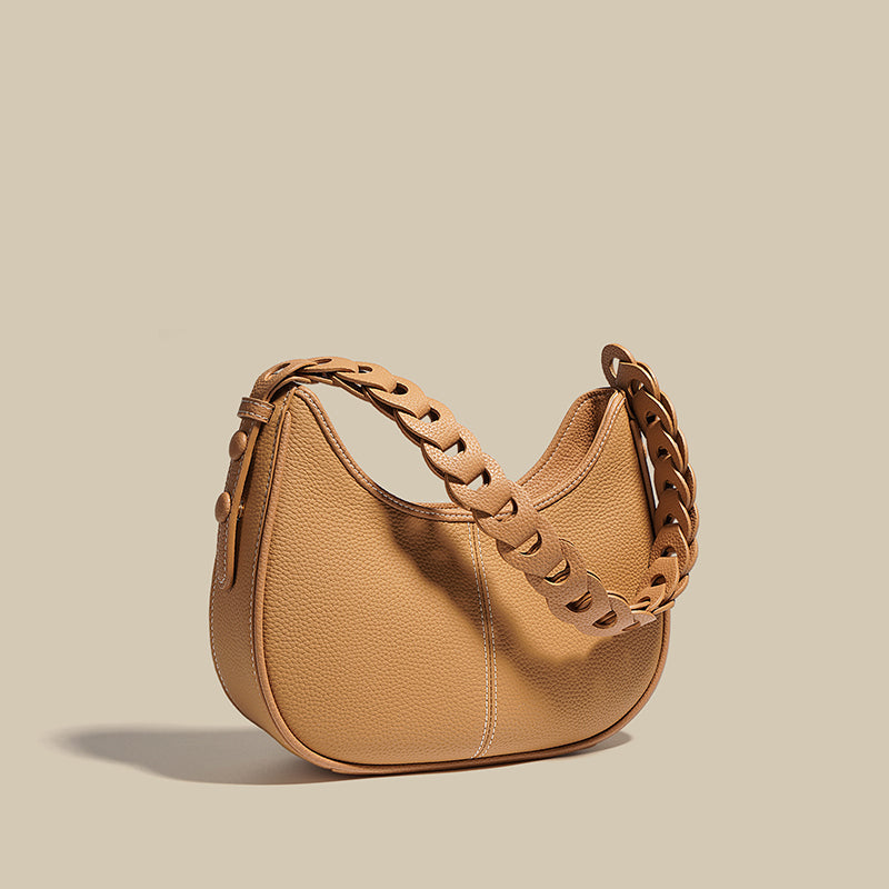Women’s Minimal Genuine Leather Baguette Bags with Braided Strap image 3