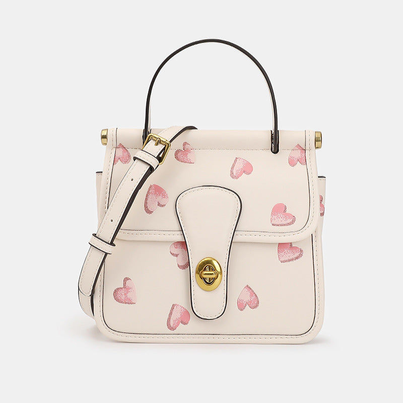 Women’s Small Heart Print Top Handle Satchels with Shoulder Strap image