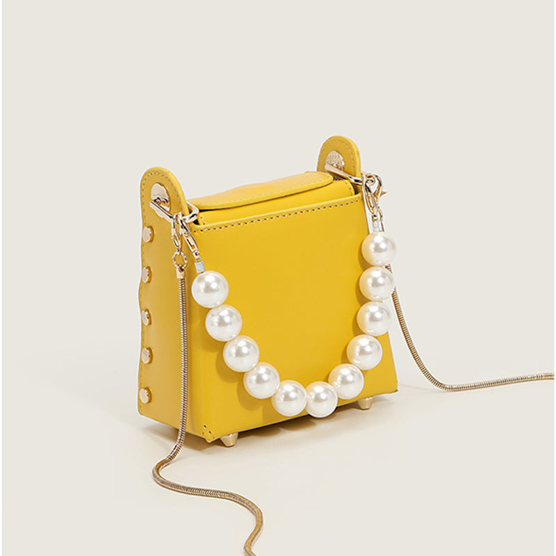 Women’s Mini Pearls Top Handle Handbags with Crossbody Chains image 8