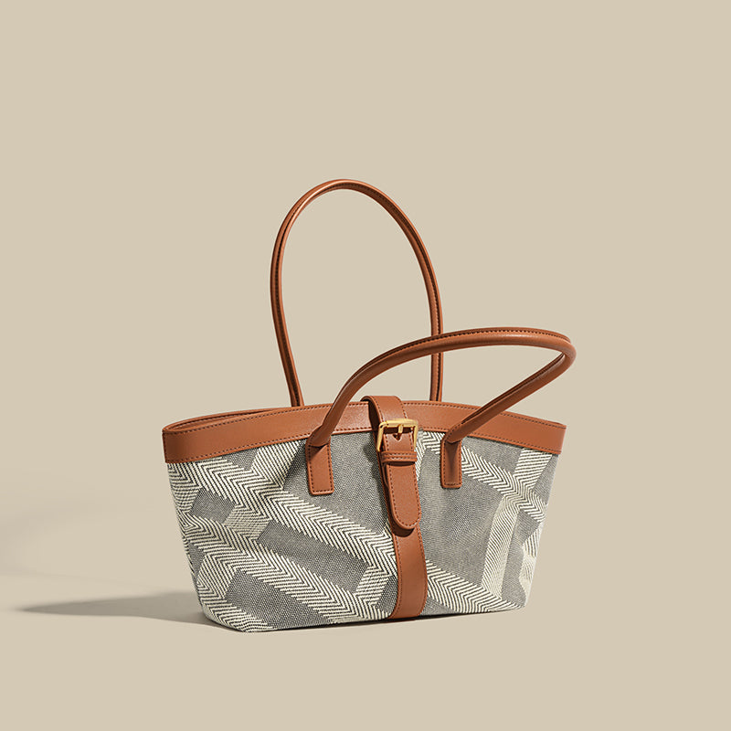 Women’s Canvas & Genuine Leather Two Tone Large Shoulder Tote Bags image 2