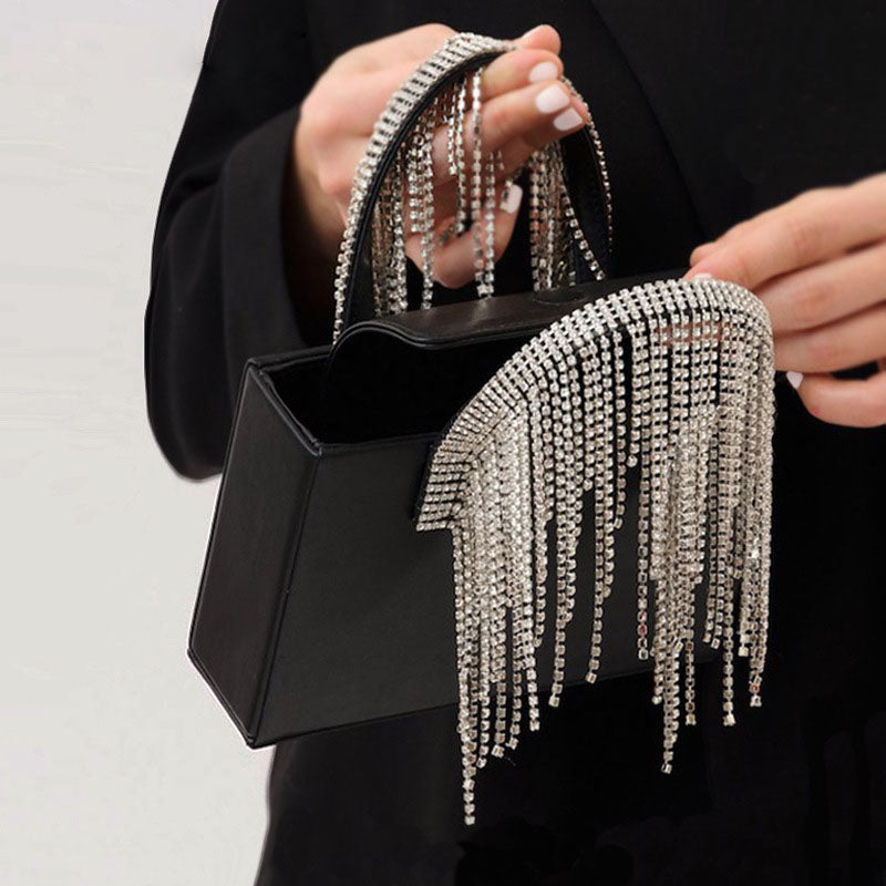 Women’s Small Rhinestones Fringe Evening Hand Clutch Bags image 2