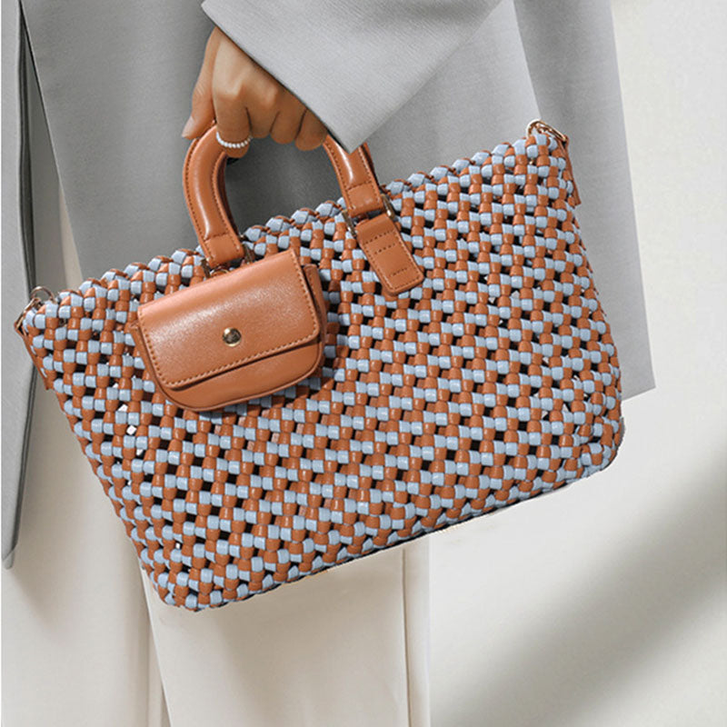 Women’s Handmade Two Tone Braided Tote Bags in Vegan Leather image