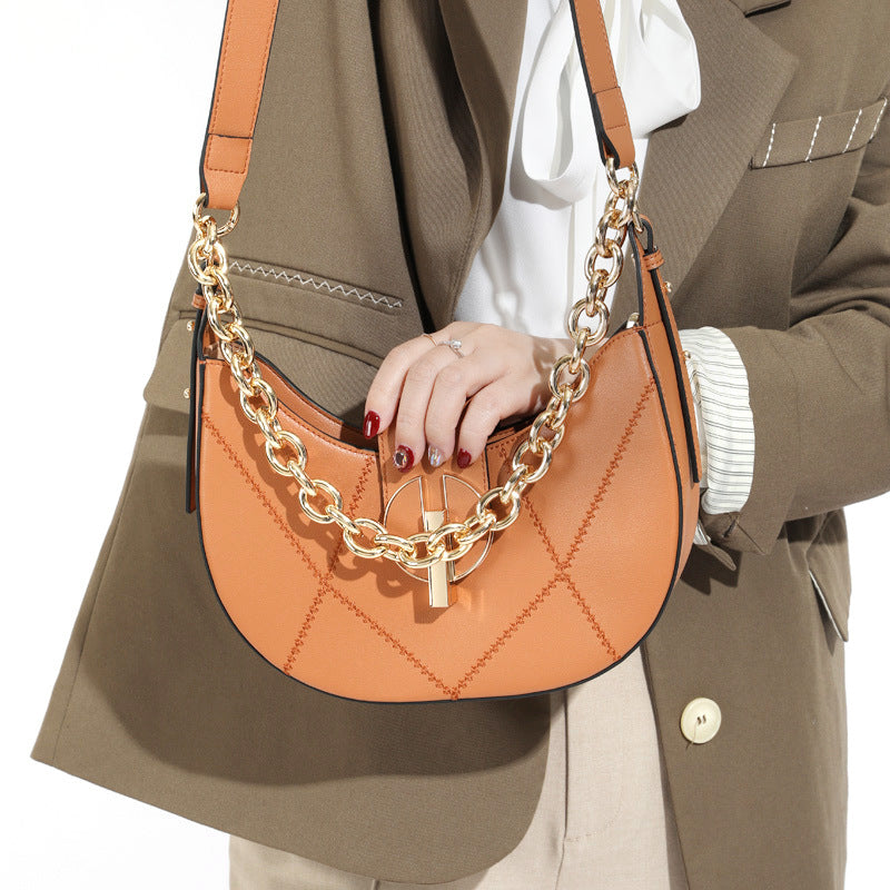 Women’s Leather Saddle Hobo Shoulder Bags with Chains image 2