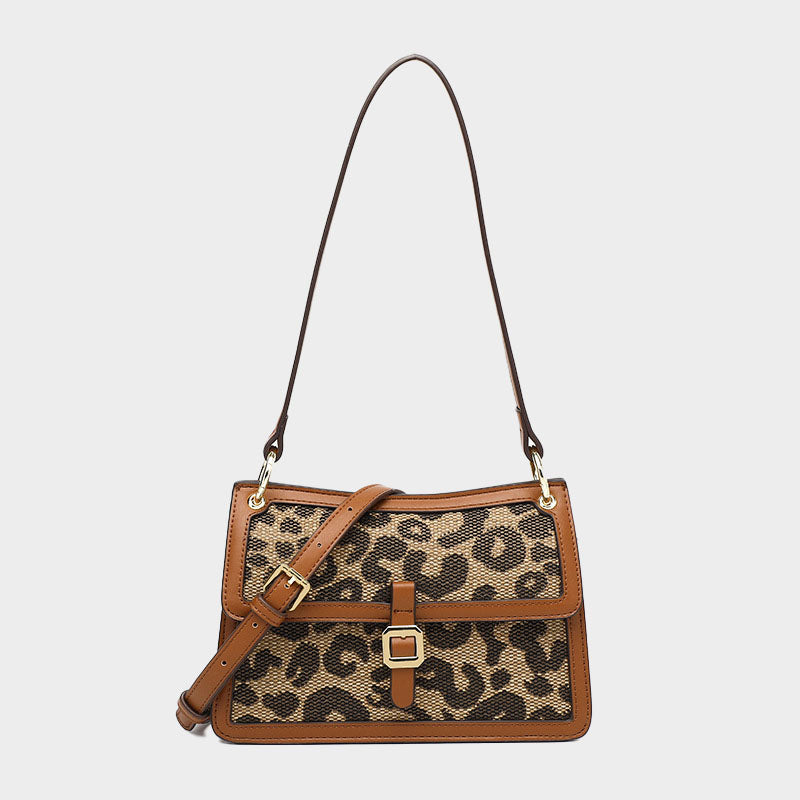 Women’s Leopard Print Genuine Leather Baguette Bags in Brown image